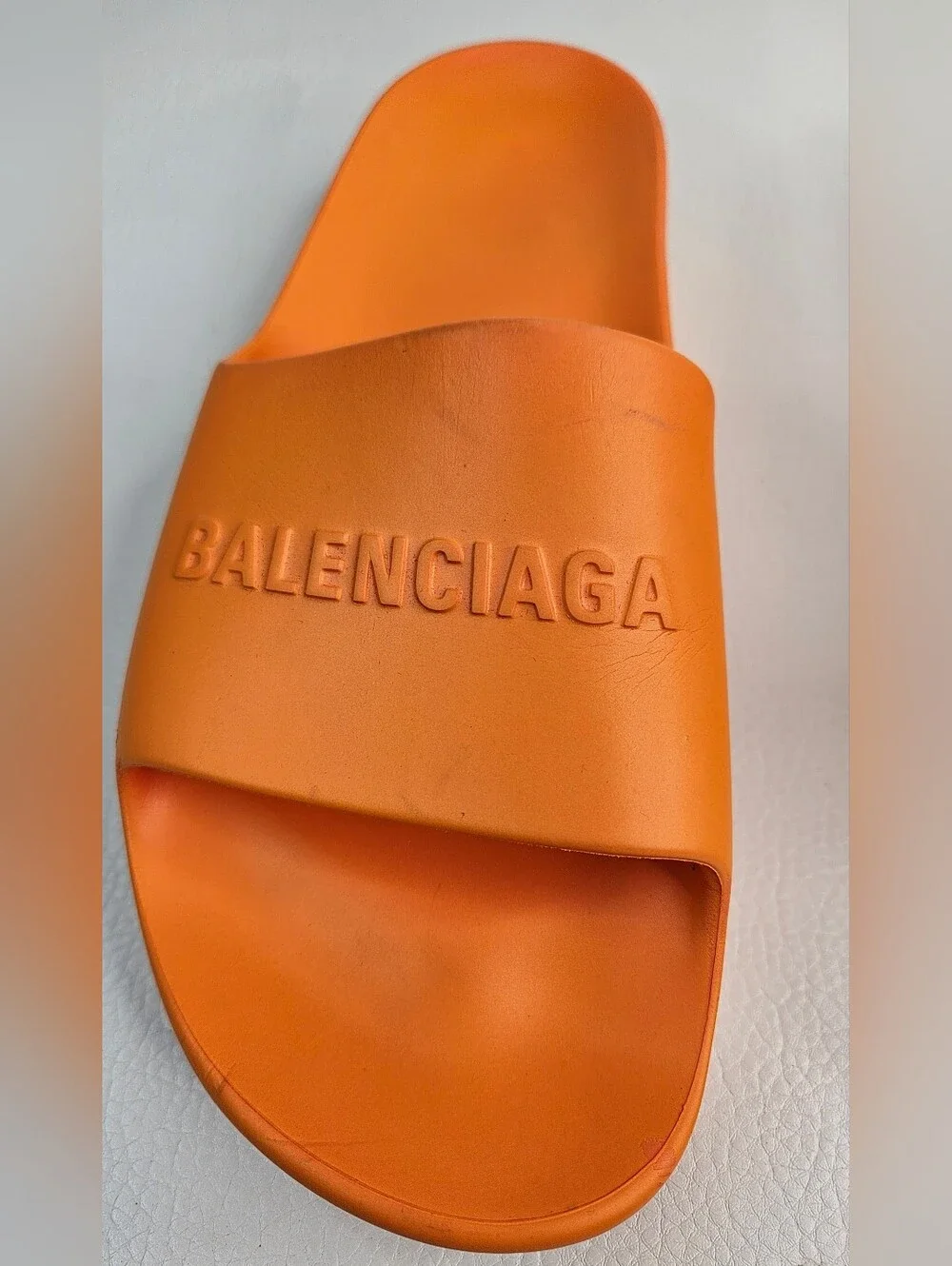 Balenciaga Mono Logo Platform Chunky Pool Slides Orange Rubber Sandals Italy